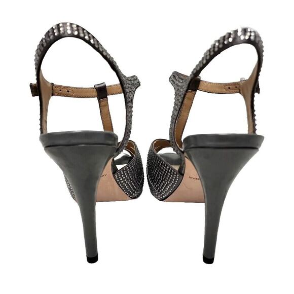 Antonio Melani Silver Rhinestone Peep Toe Strap Heels Pumps Stilettos' 10 M - Picture 5 of 8